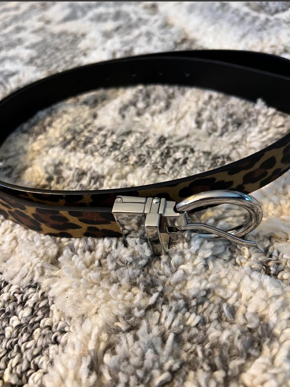 Leopard Print Women's Belt with Silver Loop Buckle